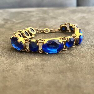 Vintage Art Deco Royal Blue Crystal Rhinestone Bracelet